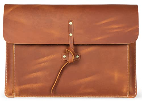 Londo MacBook Pro Hülle aus echtem genarbtem Leder mit Fronttasche und Klappenverschluss