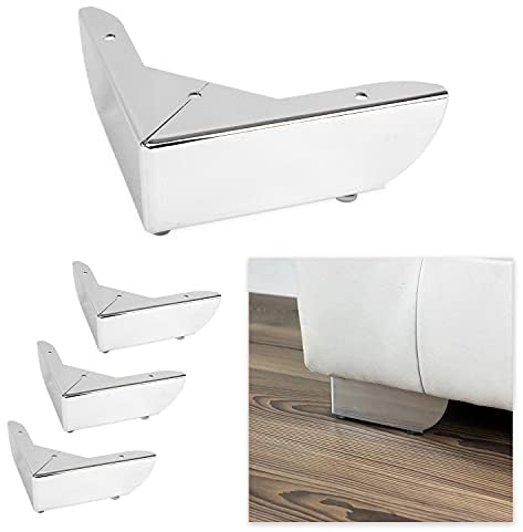 P17- GROSSETO | Set 4 Fuß eingestellt +16 Schrauben | Farbe: Chrom | Höhe 5,5 cm | Beine für Sofas, Möbel, Kleiderschränke, Sessel | Metallfüße für Moderne Designmöbel