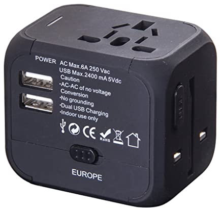 XXZY Adaptador de Corriente Internacional Adaptador de Viaje Mundial Adaptador de Enchufe eléctrico de múltiples Puertos con Cargador de Pared de Puertos USB duales