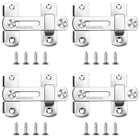 4 Stück Türriegel aus Edelstahl Flip-Riegel mit Schrauben Sicherheitsriegel für Badezimmer, Schrank, Holzzaun, Fenster, Scheunentor, Haustierkäfig (Silber Gebürstet)