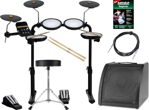 XDrum DD-250 E-Drum Kit, Elektronisches Schlagzeug mit Mesh Heads | 4x 8 Single-Zone Snare-/Tom-Pad, 3x 8 Zone Becken-Pad, 2x Fuß-Controller, Inklusive Rack, 12 Preset Kits, 10 Begleitsongs