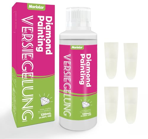 Nariolar Diamantmalerei Versiegelung (120ml), Transparentes Diamant Painting Kleber mit Fingerschutz zur Fixierung und Versiegelung von Diamanten