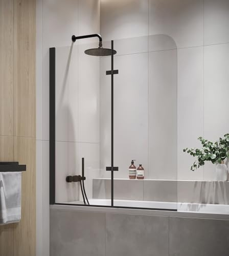 Badewanne Austin Schwarz 5mm mit Nanobeschichtung 110 x 140cm Duschwand Duschabtrennung Badewannenaufsatz