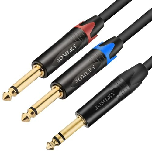 JOMLEY Cavo Inserto Stereo da 6,35 mm TRS a Doppio 6,35 mm TS Mono, Cavo Jack Chitarra Elettrica 6,35 mm TRS maschio a Doppio 6,35 mm TS Maschio Per Altoparlanti, Mixer Audio - 2 Metri