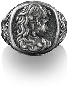 BySilverStone Jewelry – Siegelring Mit Medusa-Kopf, Quadratischer Siegelring Aus Sterlingsilber, Ringe Für Den Kleinen Finger Für Frauen, Siegelring Für Männer, Geschenke Für Fernbeziehungen