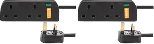 Pro Elec 1202NS-5 m BLK 2 Gang Surge Protected Extension Lead, 5 m, Black (Pack of 2)