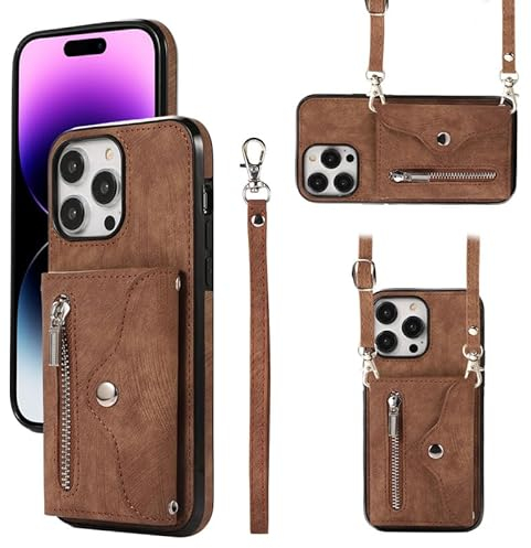 Yidai-Silu iPhone 13 Mini Handy Tasche 【RFID-Schutzfunktion, Standfunktion, Blasebalg Aussehen】 Wallet Case PU Leder Geldbörse Schultertasche Handyhülle für iPhone 13 Mini - Braun