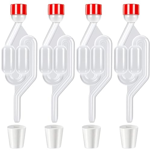 4 Stück Gärröhrchen für Weinballon mit Stopfen,Gärspund mit 4 Gummistopfen Verschlusskappe,Gärröhrchen mit Stopfen Gäraufsatz für Einkochen, Brauen,Wein Machen,Sauerkraut Gären, Kimchi,S-förmig
