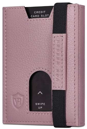 VON HEESEN Leder Slim Wallet - Geldbeutel mit RFID Schutz - Mini Geldbörse für Herren und Damen - Kartenetui Echtleder Karten Portemonnaie klein - Kreditkartenetui Lavendel