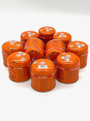 SMH LINE® 10x 190g Butan Stechkartusche Universal Gaskartuschen mit Sicherheitsventil Bunsenbrenner Gas Propan Mix Campingkocher Gaskocher Gasheizung Lötbrenner Gas-Stop-System