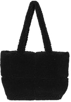 CORIOS Damhandväska i lammull bärväskor fluffig axel plysch stor kapacitet handväskor hobo lätt väska retro övre handtag väska väska allt för köp arbete, svart, L, Retro
