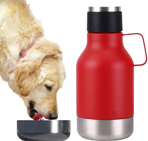 Gteller Ciotole portatili 2 in 1 per cani e borraccia termica a doppia parete in acciaio inox da 963,9 g, tazza da viaggio + base rimovibile per cani (rosso)