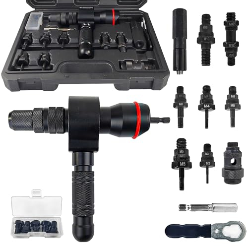 7 Pièces Adaptateur de Rivet pour Perceuse Électrique Kit, Perceuse Électrique Visseuse Sans Fil Professionnel pour Rivets Aveugles de 3.2 à 6.4 mm et Écrous à Rivets M3-M12
