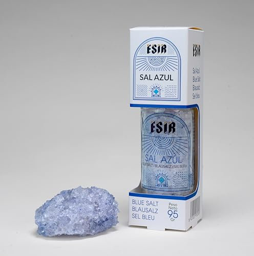 Sel cristal bleu Esir : gros sel de cuisine exquis pour fruits de mer, viandes, truffes – Sel bleu saphir gastronomique – Délices culinaires améliorant la qualité supérieure. 95 g