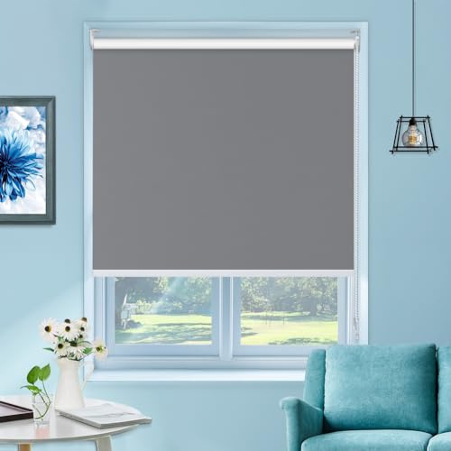 UrMoon Verdunkelungsrollo mit Bohren für Fenster, Rollo Doppelrollo für Sicht-und Sonnenschutz Wand-und Deckenmontag Fensterrollo (Grau, 140cm W x 210cm H)