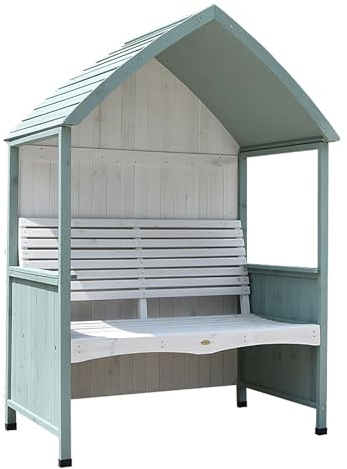 SBCWH Gartenbogenhaus mit Sitzbank, Einfacher Doppelparkstuhl aus Massivem Holz für den Außenbereich für Rasen, Innenhof, Balkon, wetterbeständige Terrassenbänke mit Dach