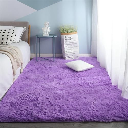 Guetto Hochflor Teppich Modern Flauschig Weich Groß für Wohnzimmer Deko Schlafzimmer Flur Läufer Outdoor Carpet Langflor Fellteppich Kunstfell Shaggy Einfarbig Bettvorleger,Lila,160x230cm