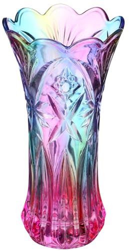 Partykindom Colorful Vase - Assorted Glass Flower Vase for Home Decor 24Cm Tall Rainbow Design Stylish Iridescent Container for Tulips Roses and Branches