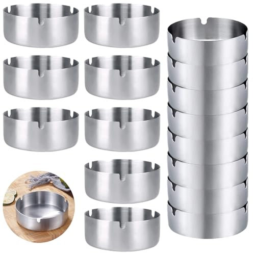 Cendriers Ronds, Lot de 16 en Acier Inoxydable Cendriers, Cendrier de Bureau Moderne, Cendrier Moderne pour Salle de Conférence, Bars, Restaurants, Chambres à Coucher, pour l'intérieur et l'extérieur
