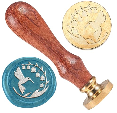 DELORIGIN Kolibri Wachssiegelstempel Geprägt Maiglöckchen Stempel Versiegelung Abnehmbar 25mm Messing Wachssiegel Stempelkopf Mit Holzgriff Für Hochzeitseinladungen Umschläge Geschenkpapier Dekoration