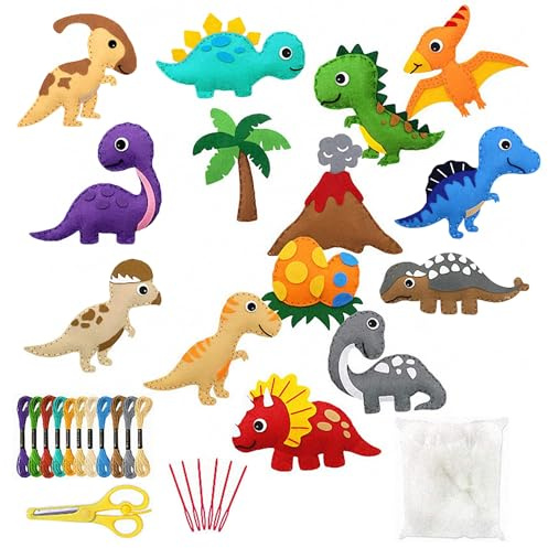 Filz Bastelset Kinder, DIY Tierformen Filz, Nähset Dinosaurier kinder, filz Set Anfänger Kinder, Geeignet für Kinderhandarbeiten, Geburtstagsgeschenke, Weihnachtsschmuck, Nähanfänger