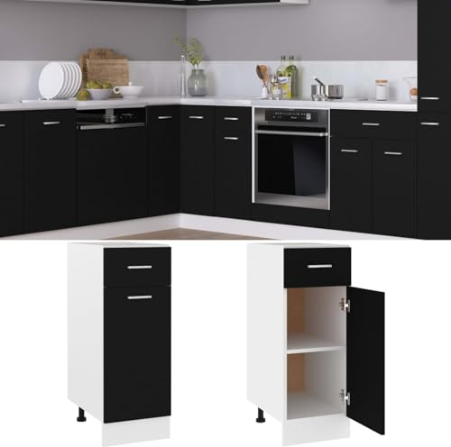 JUDYY Schubunterschrank Schwarz 30x46x81,5 cm Spanplatte, Küchenunterschrank, Küchenschränke, Küchenmöbel, Unterschrank, Kitchen Furniture
