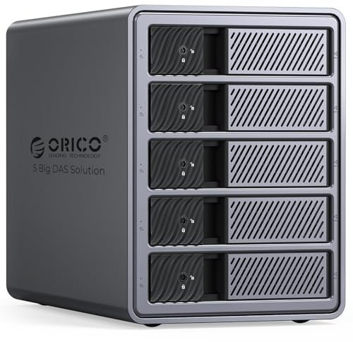 ORICO Aluminium Festplatten Gehäuse für 5 Festplatten, USB 3.0 HDD Dockingstation für 3,5 Zoll HDD bis zu 22TB, Kompatibel mit MacOS und Windows (9858U3)