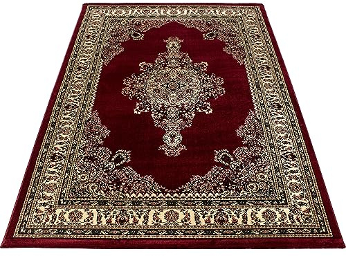 Stilvoll Günstig by ELMM Kurzflor Teppich Rot 80 x 150 cm – Orientalisches Design, 12 mm, Polypropylen, Juterücken, für Wohnzimmer & Schlafzimmer