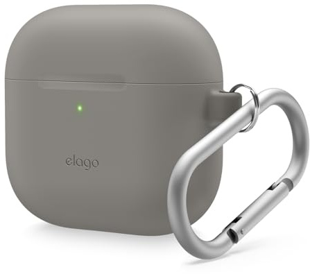 elago Funda de Silicona para AirPods 4 | Mosquetón Incluido, Carga Inalámbrica, Antigolpes, Protección Completa (Gris Medio)