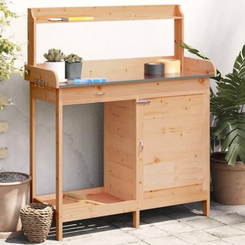 Furniture Select Pflanztisch mit Unterschrank, braun, 110,5 x 45 x 124,5 cm, Massivholz Tanne