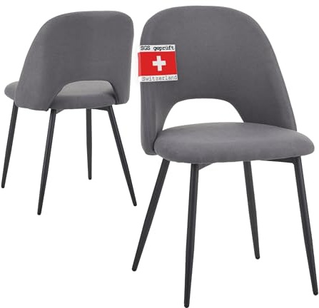 ALBATROS Esszimmerstühle mit Stoff-Bezug 2er Set Silvi, Grau- Stilvolles Vintage Design, belastbar mit 110Kg, SGS geprüfter Polsterstuhl - Moderner Küchenstuhl, Stuhl Esszimmer oder Esstisch Stuhl