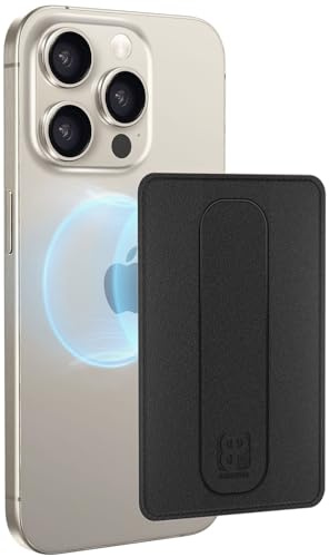 AMAYO - Magnetisch Handy Wallet Kartenhalter für MagSafe Wallet mit Fingerhalter - Kartenetui Telefon-Geldbörse Fingerhalterung Halter Ständer Griff - Halterung für iPhone Zubehör Hülle Case (Schwarz)