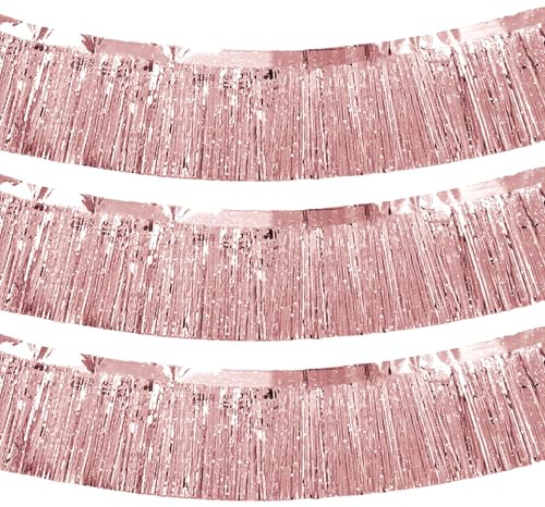 Metallfolie Fringe Girland Lametta Fransen Fringe Girlande Metallic Foil Fringe Garland Fringe Banners Für Geburtstag Graduation Hochzeit Party Ostern Deko (3, Roségold)