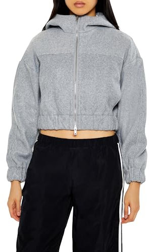 Forever 21 Women's Cropped Funnel-Neck Zip-up Hoodie Coat, Dark Grey, XL