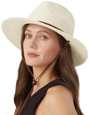 Zylioo Sonnenhut Stroh Panamahut Großen Kopf, Sonnenschutz Strohhut Größe L, UPF50+ UV Sommerhut Strandmütze