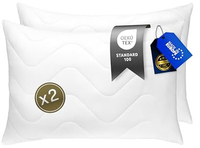 FAM' Home - Juego de 2 Almohadas hipoalergénicas de Lujo, 50 x 70 cm, Relleno de Volumen (720 g), Almohada ergonómica Blanca, fácil Cuidado, Almohada de 50 x 70 cm, Lavable hasta 95 °C, Transpirable