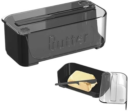 MTKSFDC Plato de Mantequilla con Tapa Mantequera Recipiente for Cortar Queso Recipiente for Guardar Mantequilla Recipiente for Mantequilla Caja de Cocina con Tapas(Black)