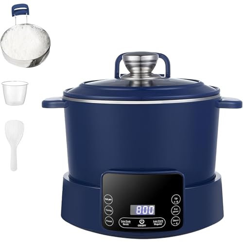 MIDUOLAI Olla Arrocera Baja En Carbohidratos, con Cesta Vaporera Elevable, Olla Arrocera De Acero Inoxidable Baja En AzúCar, Olla Multiusos EléCtrica De 3 L,Azul,3L