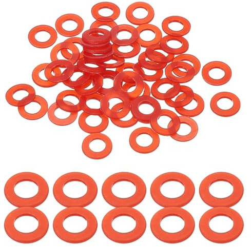 QUARKZMAN 50 Stück Nylon Kunststoff Unterlegscheiben 5mm ID 10mm OD 1mm dick Dichtungsringe O-Ring Distanzscheiben Beilagscheiben Dichtungen Wasserhahn Dichtung für Elektroverbindung, Rot