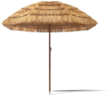 Sombrilla De Playa Estilo Hawaiano 180cm, Parasol De Paja Hula Ajustable En Altura, 8 Varillas Robustas Para Jardín Terraza Exterior Piscina