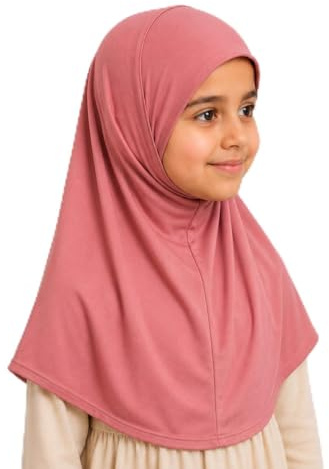 Yaqeen flickor omedelbar huvudduk hijab vanlig al Amira, färdig dra på halsduk, perfekt för alla tillfällen skolor/barnkammare, Naken rosa, one size