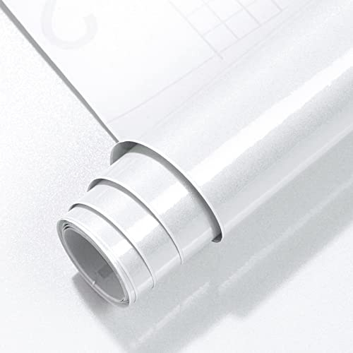 Timeet Klebefolie Möbel Weiss Glitzer Klebefolie Weiß Hochglanz PVC Möbelfolie Selbstklebend Tapete Weiß Glänzend Wasserdicht Möbelaufkleber Vinyl Folie für Möbel Küche Schränk Tisch 60x500cm