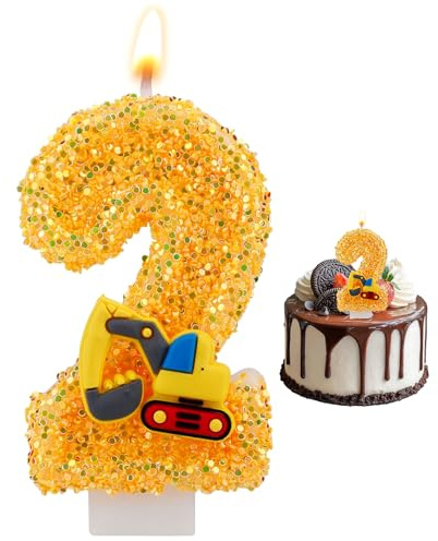 Bagger Geburtstagskerzen Zahlen,Bagger Themar Kuchendeko,Bagger Deko Kindergeburtstag 2 Digger Cake Decoration Bagger Kuchendeko für Jungen,Architektur-Geburtstagsdekoration (Nummer 2)