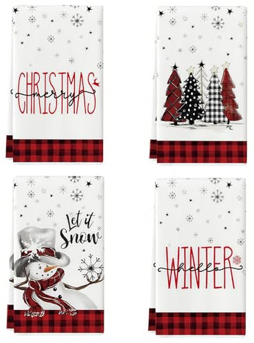 4 Stück Küchentücher Weihnachten, 40X60 CM Weihnachtshandtücher, Weihnachtshandtuch, Weihnachts Handtücher, Geschirrtuch Weihnachten, Dekorative Saisonale Handtücher Für Küche, Badezimmer Und Bar