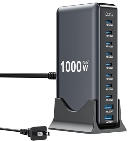 1000W USB C Charger Block,10-Port USB C Charging Station GaN IV Travel Essentials Multiple Port Charging Station,140W Laptop Fast Charger Adapter for MacBook Pro/Air,DELL,iPad,iPhone,Samsung Galaxy