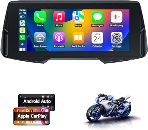 Motorcycle CarPlay with Dual Cameras ＆ TPMS, 6.86 Inch Wireless CarPlay ＆ Android Auto Screen for Motor, 1080P Front and Rear Camera, Siri Voice Control