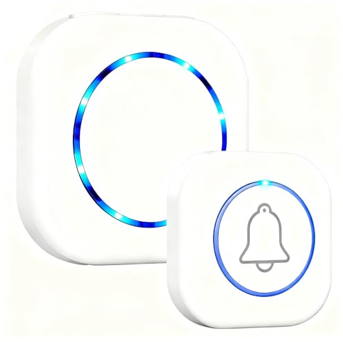 Timbre Inalámbrico Impermeable - Impermeable IP55, 300 Metros de Alcance, Enchufable, 38 Melodías y 4 Niveles de Volumen (0-110dB), para Puerta de Hogar, Hotel o como Timbre de Emergencia