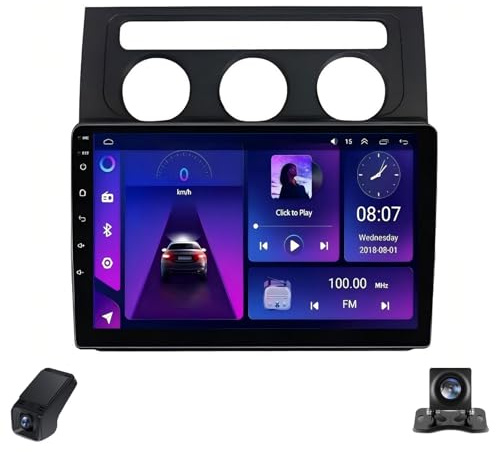 Double Din Car Radio 2K Touchscreen for Volkswagen Touran 1 2003-2010 Car Stereo 9inch Multimedia Player/CarPlay/AndroidAuto/Bluetooth/GPS/FM/AM/RDS/DSP/WIFI/Rear View Cam/ADAS DVR(B,C30Pro)