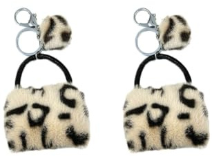 WTRYT Schlüsselanhänger 2 Stück Tasche Anhänger Leopard Muster Plüsch Keychain Damen Schlüssel Ketten Puschel Schlüsselbund Charm Schlüsselring Ornament für Frauen Mädchen Handtasche Geschenk