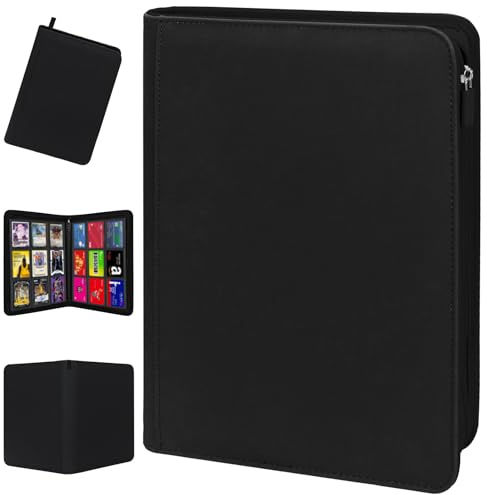 Premium Trading Card Storage Album,9 Pocket 40 Side Pages, 360 Cards,Black Zipper Binder for Collectible Games, Sports Card Organization&Protection (Black)